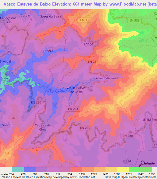 Vasco Esteves de Baixo,Portugal Elevation Map