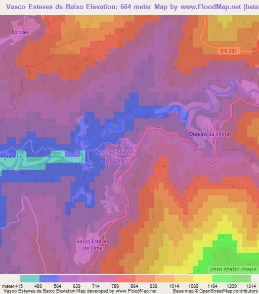 Vasco Esteves de Baixo,Portugal Elevation Map