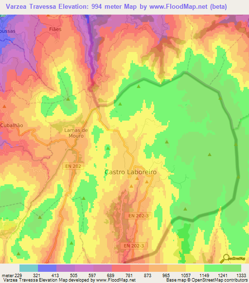 Varzea Travessa,Portugal Elevation Map