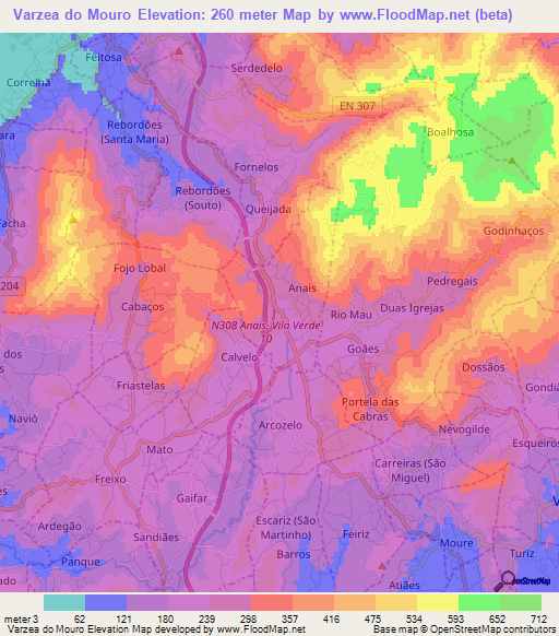 Varzea do Mouro,Portugal Elevation Map