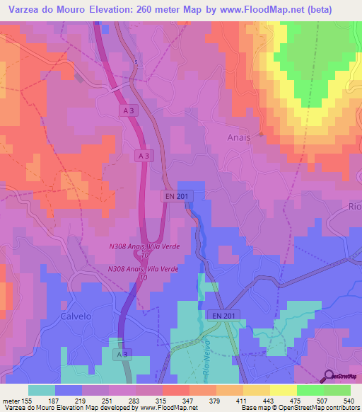 Varzea do Mouro,Portugal Elevation Map