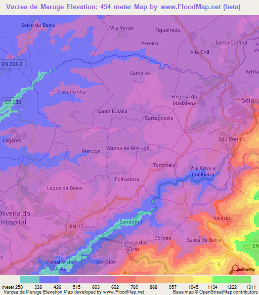 Varzea de Meruge,Portugal Elevation Map
