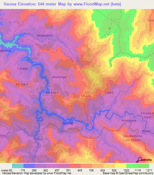 Varzea,Portugal Elevation Map