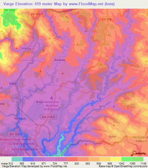 Varge,Portugal Elevation Map