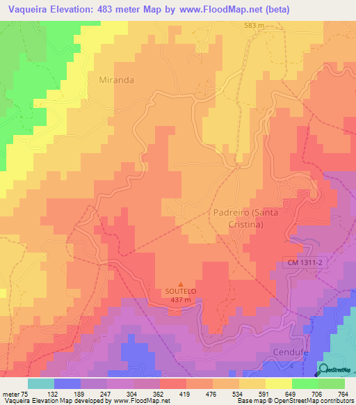 Vaqueira,Portugal Elevation Map