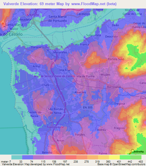 Valverde,Portugal Elevation Map