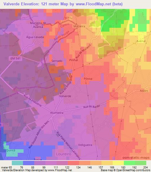 Valverde,Portugal Elevation Map