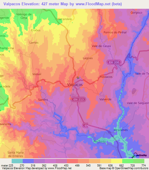 Valpacos,Portugal Elevation Map