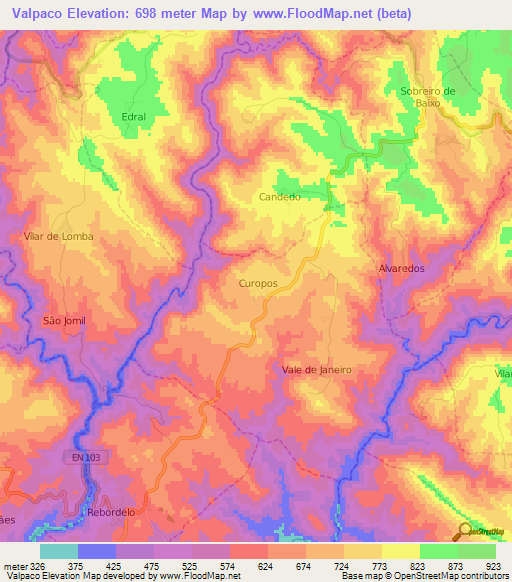 Valpaco,Portugal Elevation Map