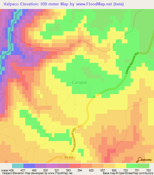 Valpaco,Portugal Elevation Map