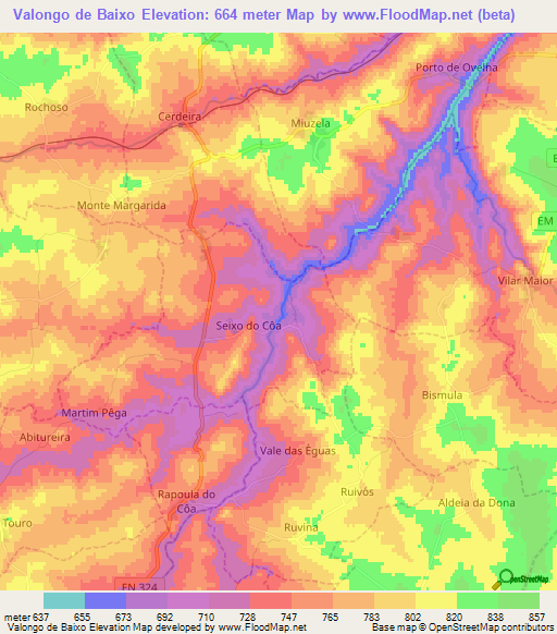 Valongo de Baixo,Portugal Elevation Map