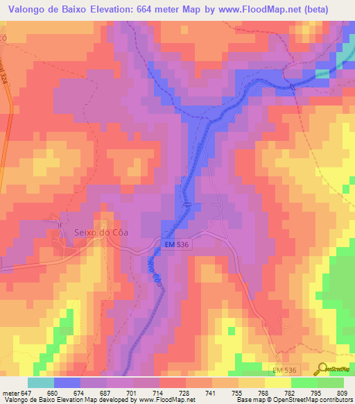 Valongo de Baixo,Portugal Elevation Map
