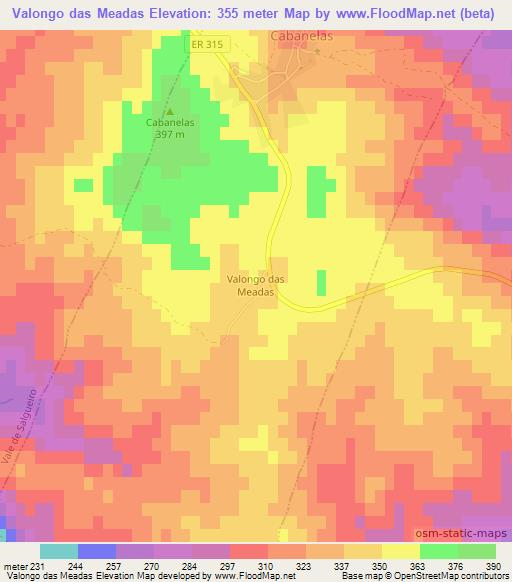 Valongo das Meadas,Portugal Elevation Map