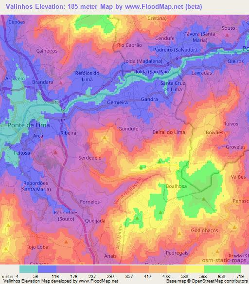 Valinhos,Portugal Elevation Map