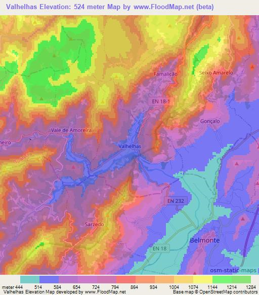 Valhelhas,Portugal Elevation Map