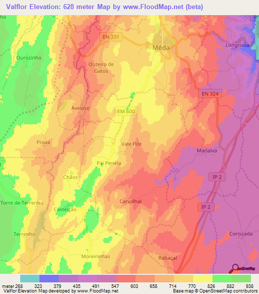 Valflor,Portugal Elevation Map