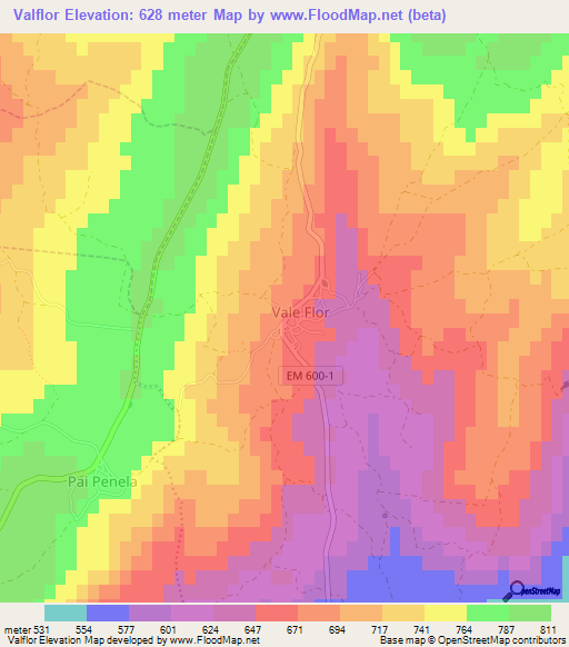 Valflor,Portugal Elevation Map
