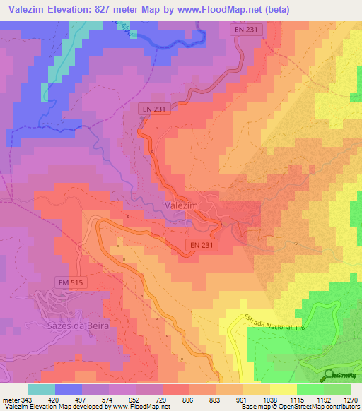 Valezim,Portugal Elevation Map