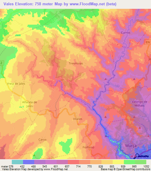 Vales,Portugal Elevation Map