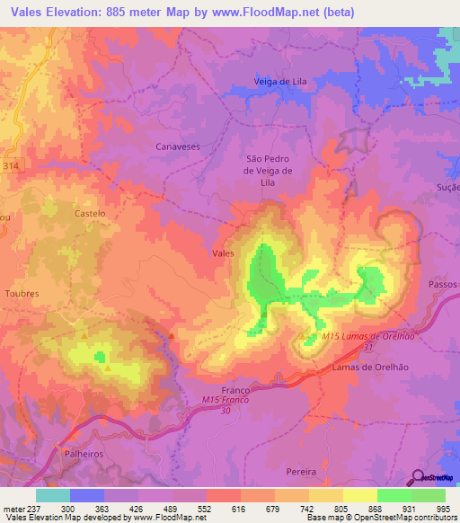 Vales,Portugal Elevation Map