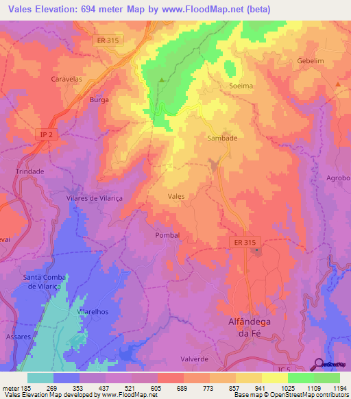 Vales,Portugal Elevation Map