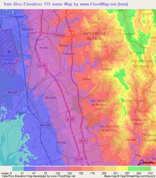 Vale Rico,Portugal Elevation Map