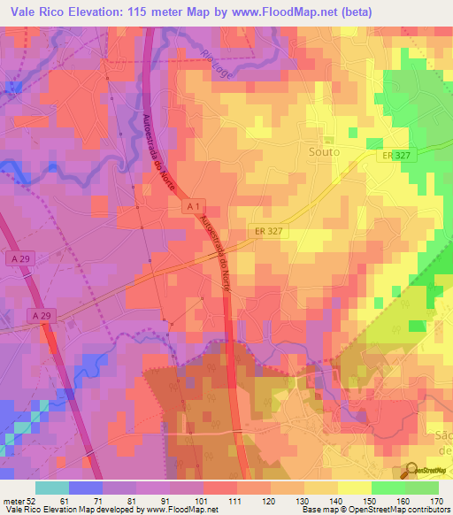 Vale Rico,Portugal Elevation Map