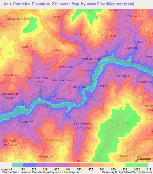 Vale Pentieiro,Portugal Elevation Map
