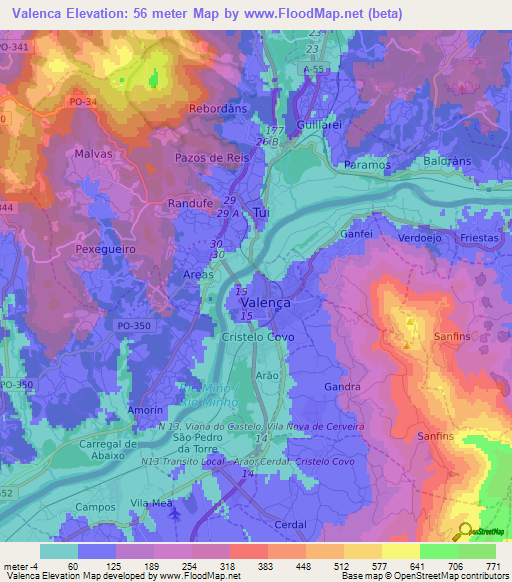 Valenca,Portugal Elevation Map