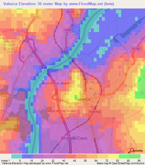 Valenca,Portugal Elevation Map