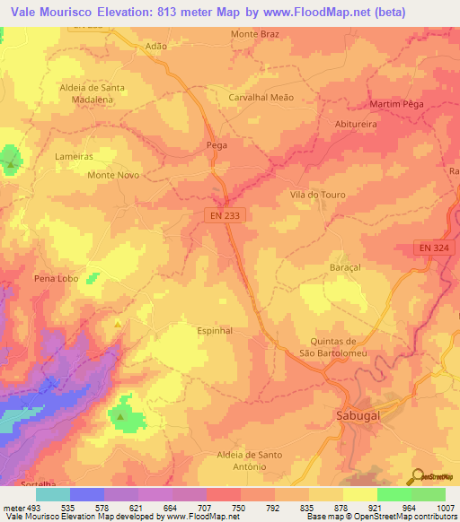 Vale Mourisco,Portugal Elevation Map