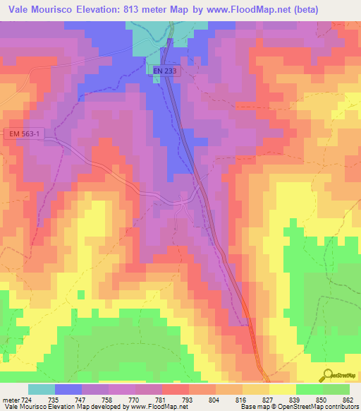 Vale Mourisco,Portugal Elevation Map