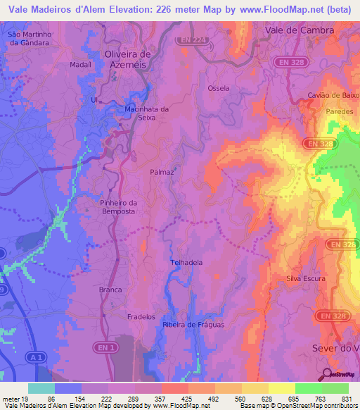 Vale Madeiros d'Alem,Portugal Elevation Map