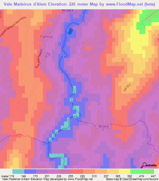 Vale Madeiros d'Alem,Portugal Elevation Map
