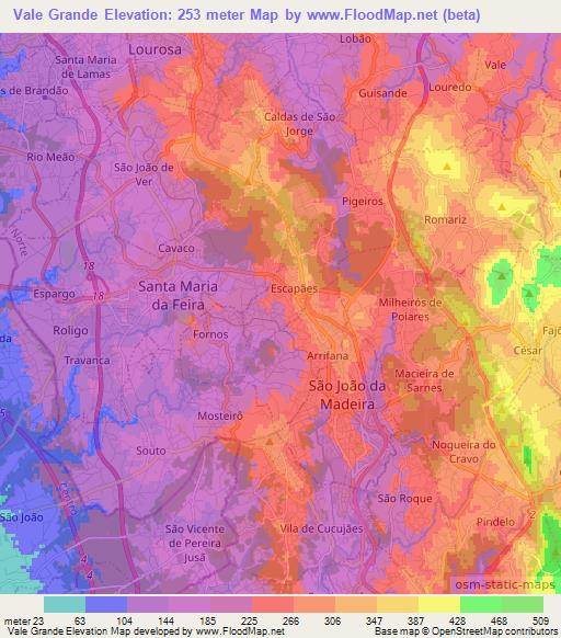 Vale Grande,Portugal Elevation Map