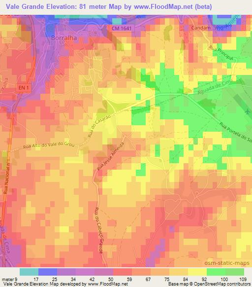 Vale Grande,Portugal Elevation Map