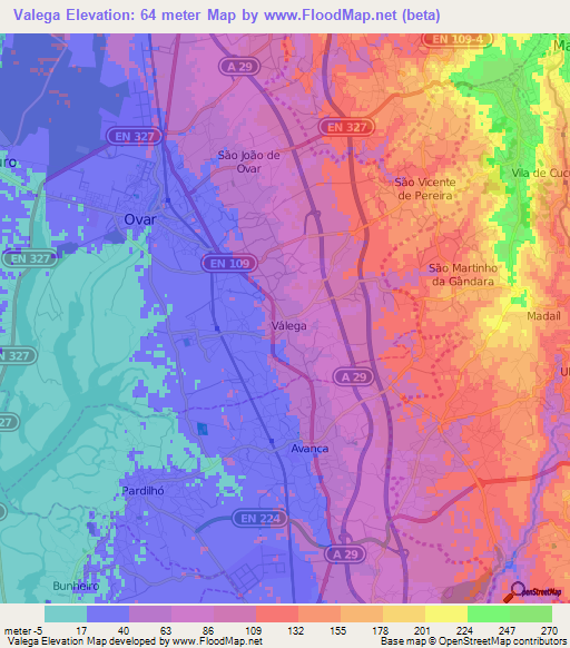 Valega,Portugal Elevation Map