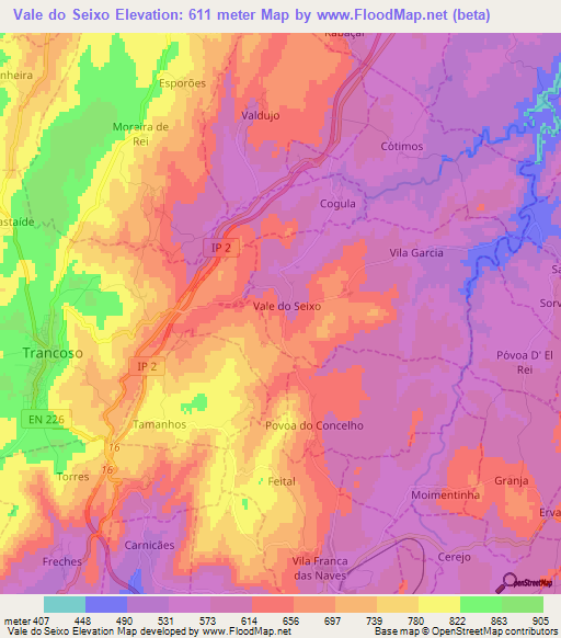 Vale do Seixo,Portugal Elevation Map