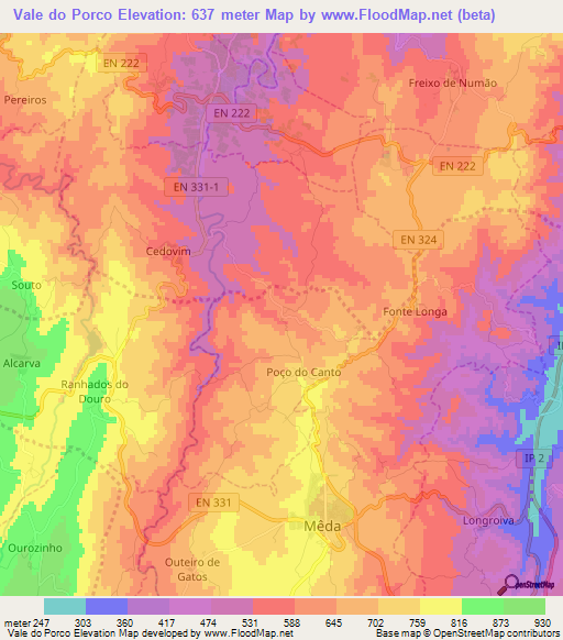 Vale do Porco,Portugal Elevation Map
