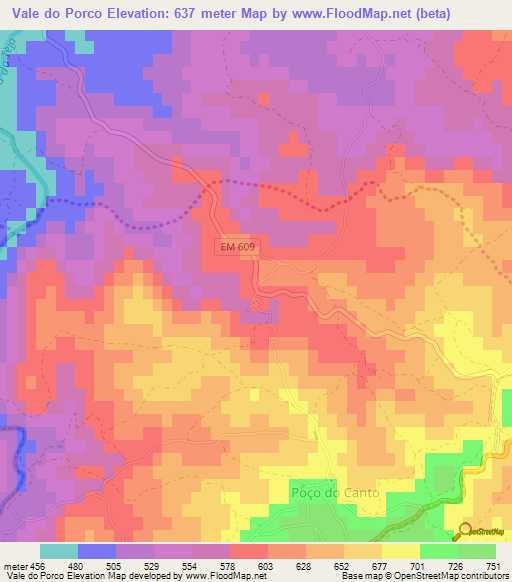 Vale do Porco,Portugal Elevation Map