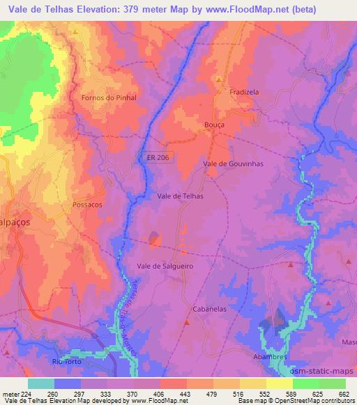Vale de Telhas,Portugal Elevation Map