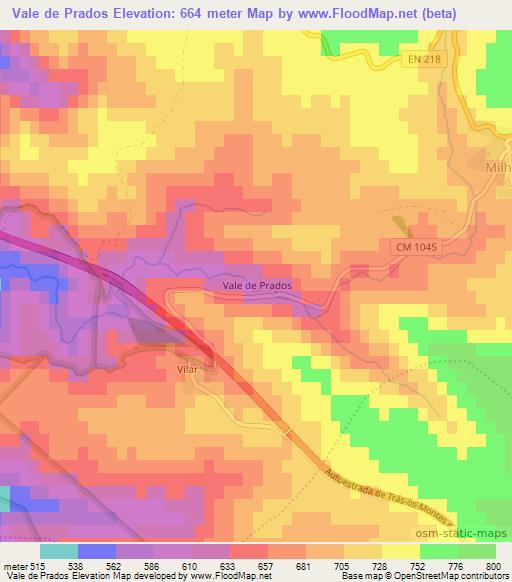 Vale de Prados,Portugal Elevation Map