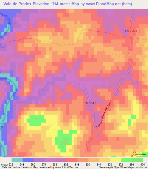 Vale de Prados,Portugal Elevation Map