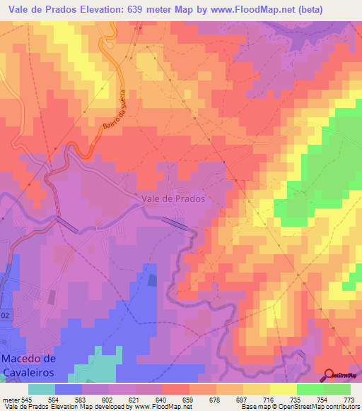 Vale de Prados,Portugal Elevation Map
