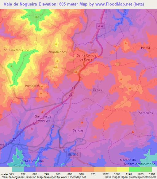 Vale de Nogueira,Portugal Elevation Map