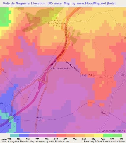 Vale de Nogueira,Portugal Elevation Map