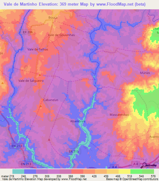 Vale de Martinho,Portugal Elevation Map