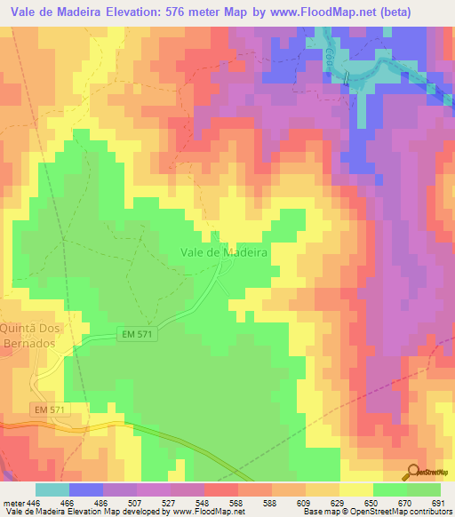 Vale de Madeira,Portugal Elevation Map