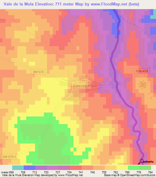 Vale de la Mula,Portugal Elevation Map