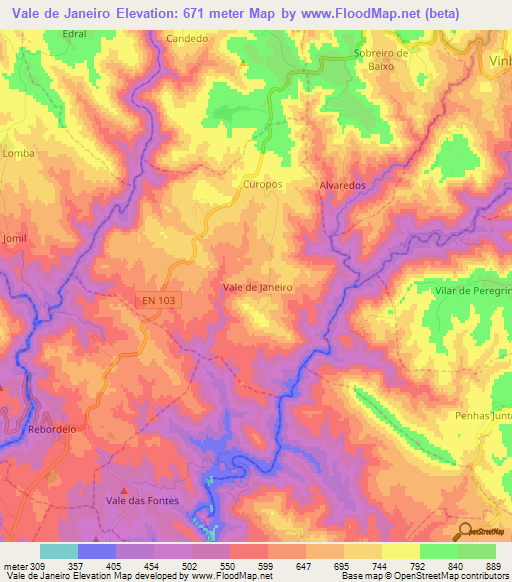 Vale de Janeiro,Portugal Elevation Map